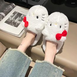 Slippers 2024 Women's High Quality Winter Cartoon Plush Comfortable Flat Shoes Anime Cute Fashion