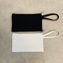 Storage Bags 100Pcs/Lot White Black Blank Canvas Zipper Pen Bag With Handle Cotton Cosmetic Makeup Mobile Phone Clutch