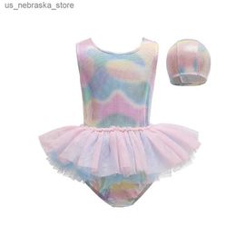 One-Pieces 3-11Y Girls Mermaid Swimsuit Integrated Swimsuit Tutu Princess Radiant Sparkling Childrens Swimsuit Cute Set Q240418