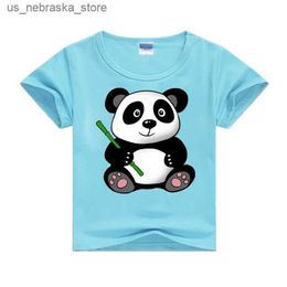 T-shirts New Fashion T-shirt Printing Panda Childrens Boys and Girls Summer Short sleeved Childrens Cartoon Cute T-shirt Baby Casual Top Clothing T-shirt Q240418