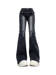 Women's Jeans High Quality Office Lady Black Flare Low Waist Slim Tight Bell Bottoms 90s Gyaru Fashion Denim Pant American Retro Gothic