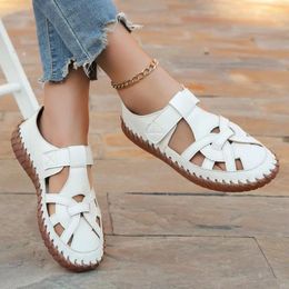 Casual Shoes Genuine Leather Women Flats Hollow Woman Summer Women's Loafers Breathable Beach Female Sandals Big Size 36-43