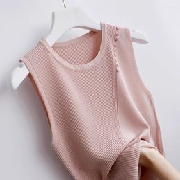 Women's Tanks Knitted Halter Vest Women Spring Wear Loose Suit Inside Bottom Shirt Temperament Crew-neck Sleeveless Tank Top