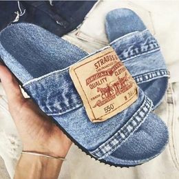 Fashion Denim Sandals Summer Platform Slippers Outdoor Beach Slides Thick Bottom Casual Womens Shoes Size 35-43 Large Size