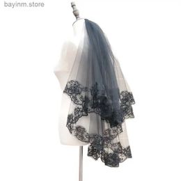 Hochzeitshaarschmuck Einschichtige Frauen Mädchen Schwarz Mantilla Hochzeitsschleier Stickerei Blumenspitze Trim Halloween Cosplay Kostüm bloße Haarzubehör Accessoires