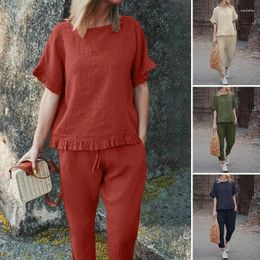 Work Dresses Ladies Two Piece Set Outfits Solid Retro Pants Cotton And Linen Casual Long Sleeved Loose For Women