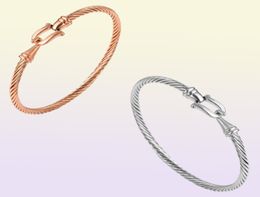 Fashion Jewellery Rose gold Silver Colour Cuff Bracelets Charm Stainless Steel Thin Cable Wire Pulseira Jewellery Bracelets For Women6870121