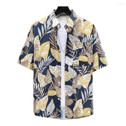 Men's Casual Shirts Men Shirt Tropical Leaf Print With Quick Dry Technology Loose Fit Hawaiian Style Beach Top Turn-down For Summer