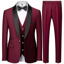 Men's Suits 2024 Fashion Men Casual Boutique Business Slim Gold Blazers Button Wedding Formal Suit 3 Pcs Set Jacket Dress Coat Pants Vest
