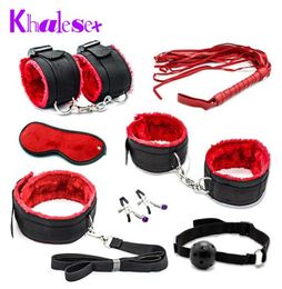 Khalesex 7 Pcs Set Fetish Sex Bondage Woman Slave Restraint Adult Sex Toys for Couples Hands Nipple Clamps Whip Erotic Toys Y181023812941