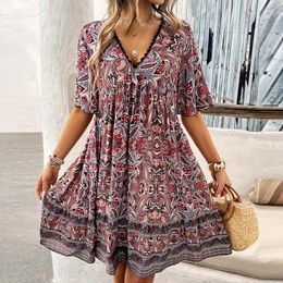 Party Dresses Vintage Chic Women Summer Dress Elegant Floral Print Beach Bohemian Midi Robe Ladies Rayon Boho Vestidos