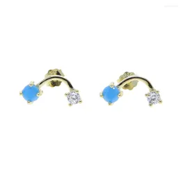 Stud Earrings Special Offer Plant Earings Brincos Fine Women Jewellery Cz Turquoises Blue Stone Studs 925 Silver Dainty Half Earring