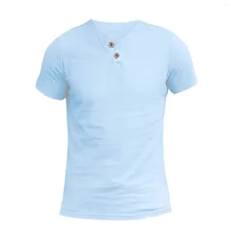 Men's T Shirts Men V-Neck Button T-Shirts Summer Fashion And Comfortable Thin Cotton Tops Daily Casual Regular Solid Colour