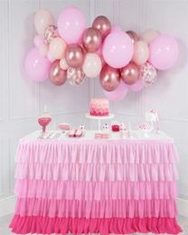 Tulle Tutu Table Skirt tablecloth 5 Tiers Gradient pink Tableware Decoration wedding Birthday Baby Shower party decoration T2009011085081