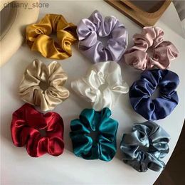 Hair Rubber Bands Fashionable womens silk satin hair comb solid Colour elastic hair band simple and elegant rubber band ponytail braid hair band Y240417