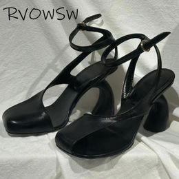 Sandals RVOWSW Designer's Strange Style Shoes Fashionable Essential Upper With Half Hollow Design Genuine Leather High Heels