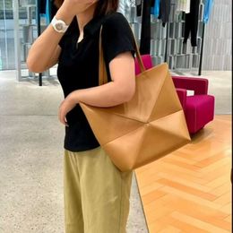 New Designer Shoulder Bag Fold Deformable Folding Geometry Cowhide Tote Bag Brown Handheld Large Capacity Genuine Leather Womens