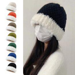 Berets Women's Foldable Handmade Ear Warm Wool Cap Cotton Slouchy Hat Knitted Windproof Cold Sweat