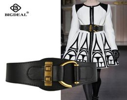 New Vintage Gold Semicircular Buckle Wide Belt Female Cowskin Genuine Leather Waist Belts for Women Strap Girdle Dress Coat CX2006376640