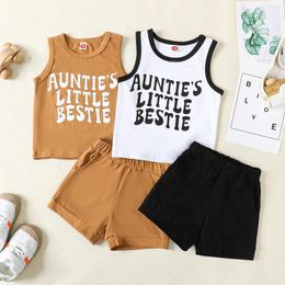 Clothing Sets Summer Infant Baby Boy Outfits Letter Print Sleeveless Tops And Elastic Shorts Clothes Suit