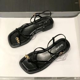 Casual Shoes Roman Style Footwear Black Women's Sandals For Woman Summer 2024 Outdoor Flat Open Toe Daily Wholesale Korea Luxury Vip H
