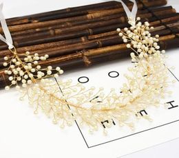 Gold Leaf Headband Headdress Hair Accessories Baroque Pearl Bridal Hairband Headpiece Wedding Crown Bride Tiara Forehead Jewellery J6269550