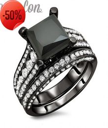 Vecalon Trendy Wedding Band Ring Set for Women 4ct Black Cz Diamond ring 10KT Blimulated diamond Gold Filled Female Party8669988