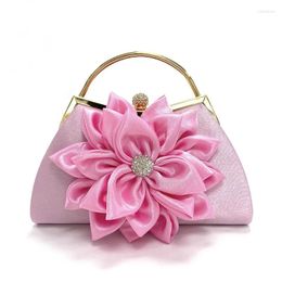 Evening Bags Satin Flower Clutches Bag 2024 Women's Elegant Handbag Party Crystal Diamond Wedding Purse Small Totes B529