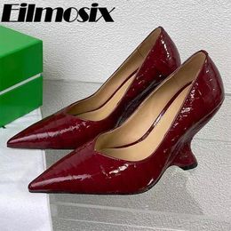 Dress Shoes Designer Brand Shallow Women Wedges Pointed Toe Office Work British Style Casual High Heels