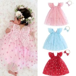 Girl Dresses FOCUSNORM 0-24M Infant Baby Girls Valentine's Day Romper Dress With Bow Headband Sleeve Heart Print Tulle Mesh Tutu