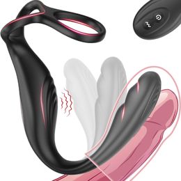 Wearable Prostate Massager with Ball Cock Ring Fully Flexible Anal Vibrator Taint Teaser with 13 Quiet Vibration Remote Vibrator Adult Sex Toys Men Women(Black)