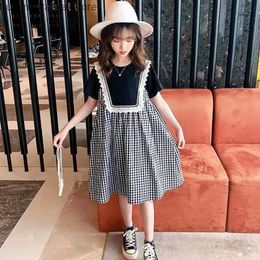 Girl's Dresses Girls plaid dress 2023 summer childrens casual party loose fitting dress youth clothing childrens princess clothing vest 4 6 8 10 12 years old Q240418