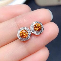 Stud Earrings Chic Little Flower Yellow 1Carat Crystal Citrine Zircon Diamonds Gemstones For Women White Rose Gold Colour Jewellery