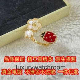 High End jewelry rings for vancleff womens Seiko Reproduction S925 Sterling Silver Non fading and Non Allergic 18K Rose Gold Seven Ladybug Ring Original 1:1 With logo