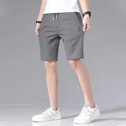 Men's Shorts Solid Colour Sport Summer Elastic Drawstring Waist With Pockets Wide Leg Ice Silk Casual