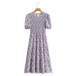 Spring Womens Round Neck Printed Short Sleeve Dress 1241