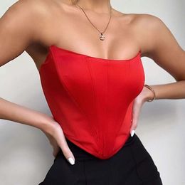 Colorful Ding Curved Wrapped Chest Women's Playful Sexy Style Open Back and Umbilical One Line Neck Slim Fit Top F41713