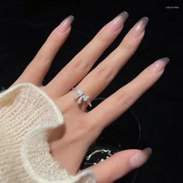 Cluster Rings Arrived Romantic Lovely White Bowknot Female Exquisite Jewelry Ring With Shiny Bow Tie Zircon For Party And Dating