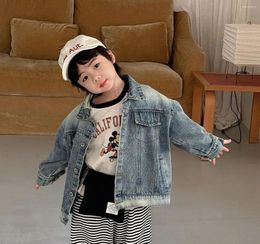 Jackets Jacket Spring Korean Children Clothing Causal Denim Loose Versatile Lapel Collar Cardigan Tops Tide 2024 Turn Down