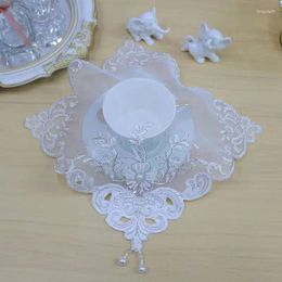 Table Cloth White Bead Flower Embroidery Cover Kitchen Christmas Wedding Tea Tablecloth Decoration And Accessories