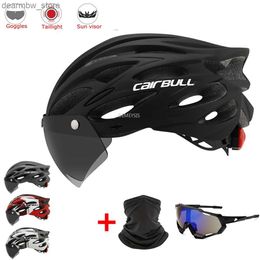 Cycling Caps Masks Intergrally-molded Mountain Bike Helmet with Removable Goggles Visor Adjustable Men Women Bicycle Cycling Taillight Helmet L48