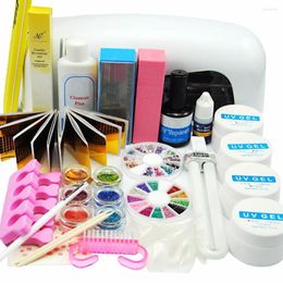 Nail Manicure Set Wholesale- Pro 9W UV Lamp Gel Kit Form Bulb Glitter Separator Glue Buffer Micro Ball Art Tools Sets Kits