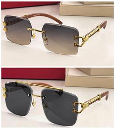 New luxury mens designer sunglasses Rimless square grey blue lens double beam gold Hardware Polishing Craft Golden Leopard head de8823412