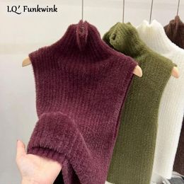 Women's Sweaters LQFunwink Mohair Turtleneck Sweater Vest Base Slim Fit Pullovers Women 2024 Autumn Winter Sleeveless Short Solid Knitted