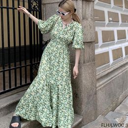 Party Dresses Chic Korean Clothes Design 2024 Summer Women Japan Girls Cute Floral Printed Retro Vintage Date Long Maxi Flower Dress