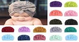 Baby Accessories Newborn Baby Turban Bow Knot Head Wrap Infant Cotton Beanie Hat Winter Warm Cap Solid Baby Shower Props5946590