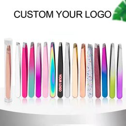 Custom Logo Professional Eyebrow Tweezers Stainless Steel Hair Removal Pincet Clips Private Label Beauty MakeupTools With Boxes