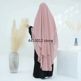 Long Khimar Two Layers Chiffon Muslim Niqab Headscarf Prayer Scarfs Dubai Turkish Islamic Hijabs Ramadan 2024 240402