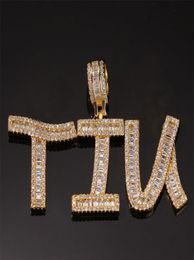 Custom Name Iced Out Baguette Initials Letters Hip Hop Pendant Chain Gold Silver Bling Zirconia Men039s Hip Hop Pendant Jewelry8280394