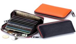 Card Holders Genuine Leather Men Women Holder Small Zipper Wallet Solid Coin Purse Accordion Design ID Business Bags9479044